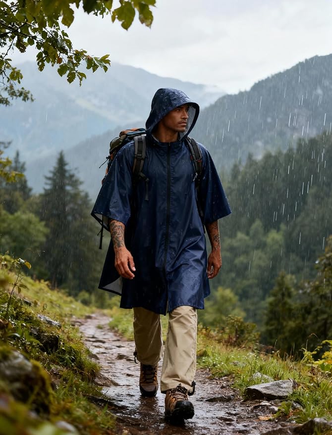 COOFANDY Rain Ponchos for Adults Full Zip Lightweight Rain Jackets Waterproof Packable Raincoats with Hood Hiking Camping