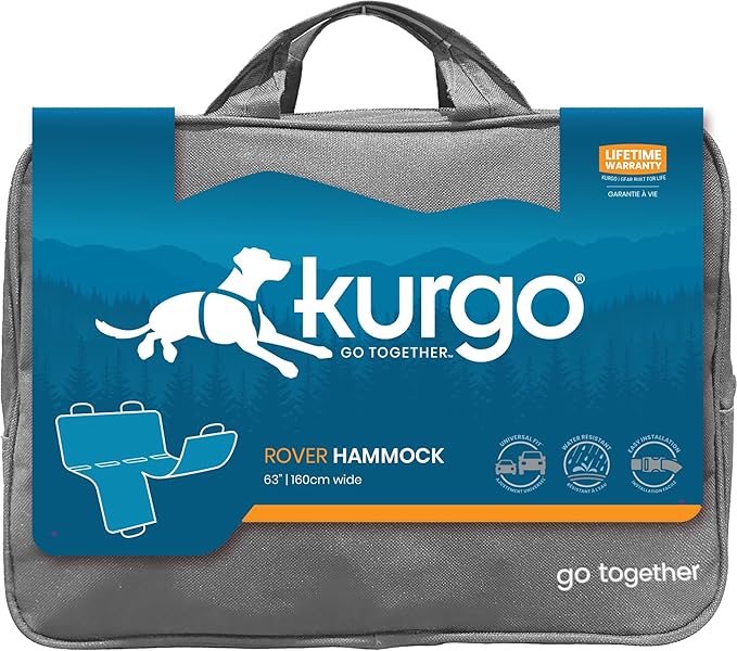 Kurgo Rover Dog Hammock Car Seat Cover for Pets, Pet Seat Cover, Car Hammocks for Dogs, Water-Resistant, 55" Wide for Cars and SUVs, Gray