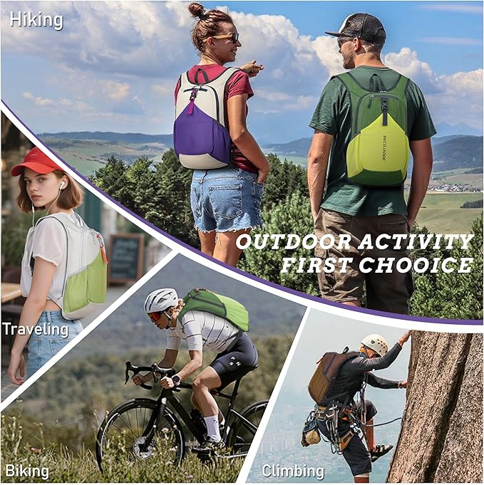 20L Small Hiking Backpack for Men Women Foldable Packable Back Pack Ultralight Hiking Daypack for Travel Camping Outdoor, Olive Green Yellow