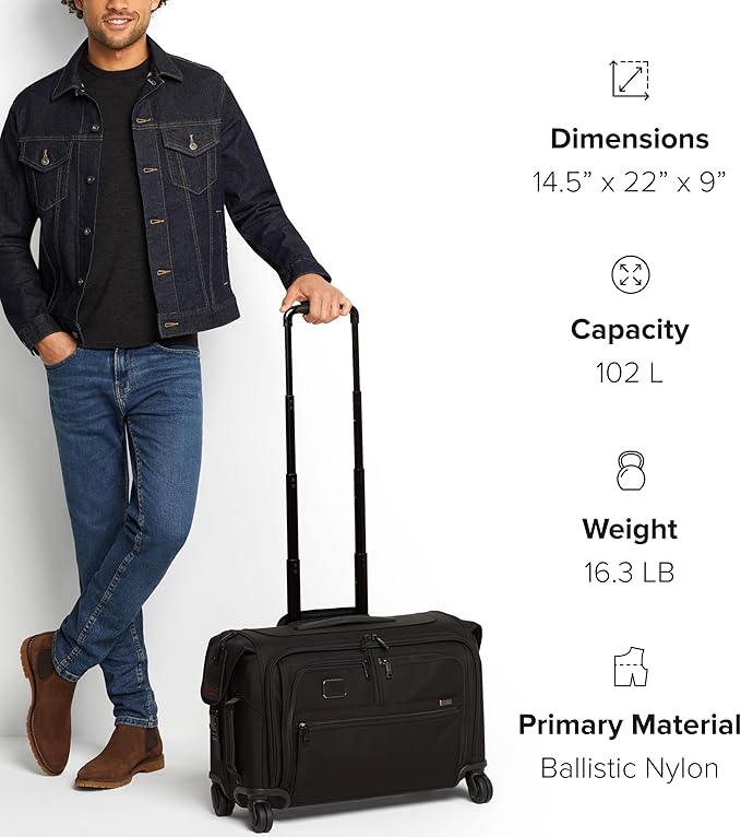 TUMI - Alpha Garment 4 Wheeled Carry-On - Garment Compartment Fits 6 Suits or Dresses - Carry On Luggage for Travel - Black