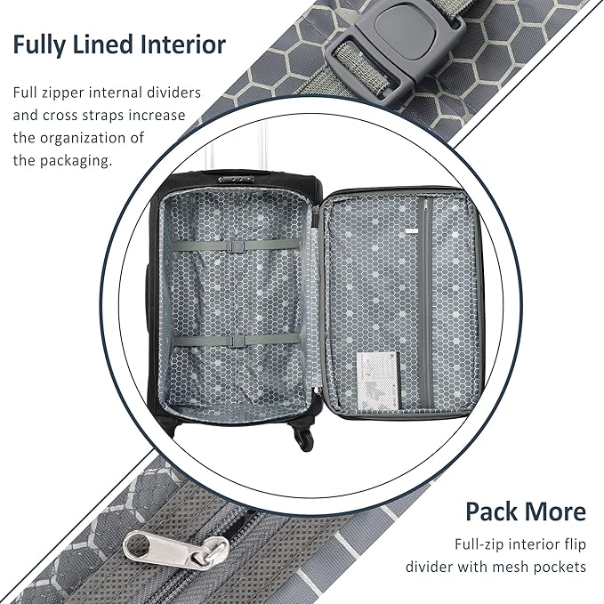 Luggage Sets 3 Piece Softside Expandable Lightweight Durable Softshell Suitcase Sets Spinner Wheels TSA Lock