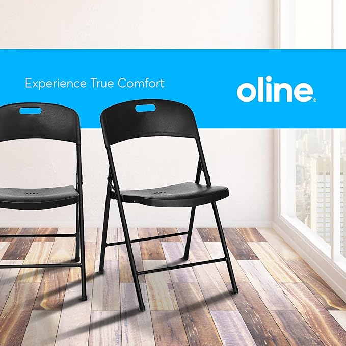 Oline Folding Chair, Indoor Outdoor Plastic Commercial Stackable Foldable Guest Chairs for Events Office Wedding Party Picnic Kitchen Dining, 350lb Capacity (Black, 4 Pack)
