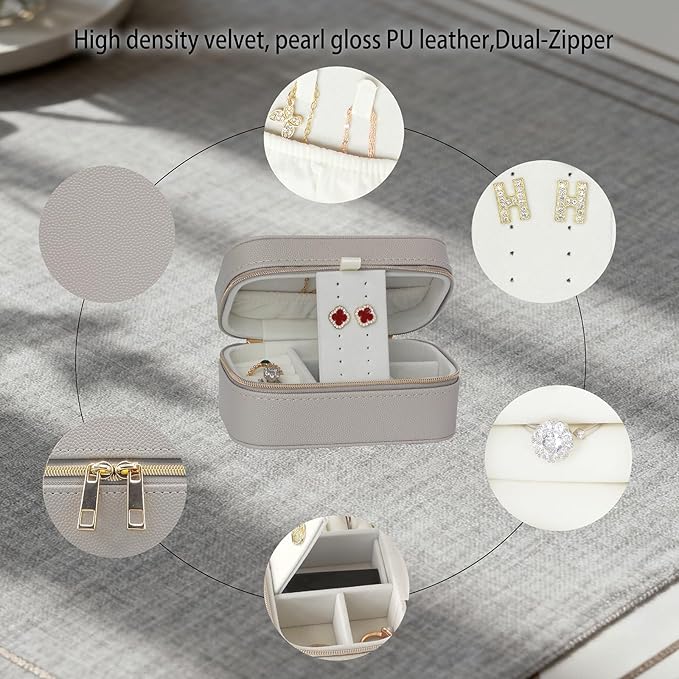 Premium Gray Travel Jewelry Case Bulk of 4 - Small Sophisticated Travel Jewelry Box Set for Women & Men, Compact Holder for Earrings, Rings, Minimalist Style, Perfect for Business Travel