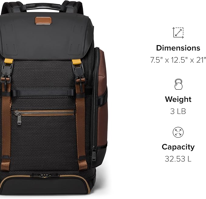 TUMI - Alpha Bravo Expedition Flap Backpack - Large Carry On Backpack - 21.0" X 12.5" X 7.5" - Fits up to 17" Laptop - Black Onyx