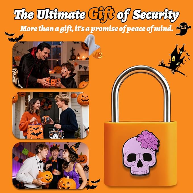 UMIKSMART Padlock, Keyless Fingerprint Padlock with USB Charging, Gym Lockers, School Lockers, Luggage, Storage Boxes, Cabinets, Backpack, Halloween Gifts(Spooky Orange)