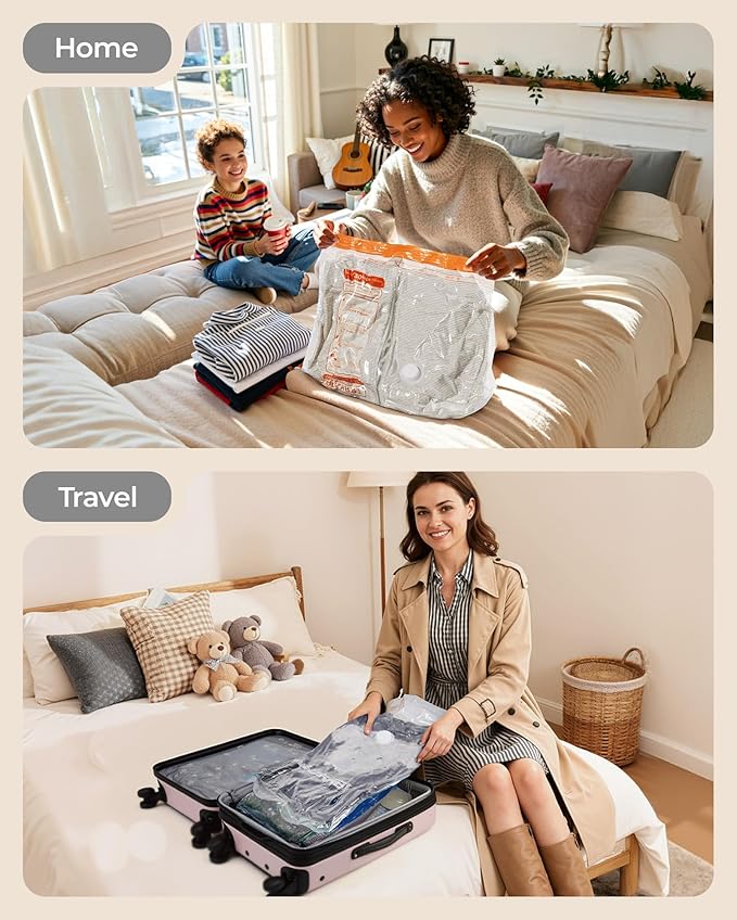 BAGSMART Vacuum Storage Bags for Travel with Rechargeable Air Pump, 21 Pack Portable Space Saver Bags for Travel & Home, Vacuum Compression Seal Bag for Clothing, Blanket, Duvets