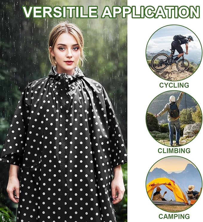 Hooded Rain Ponchos for Adult - Rain Coat and Rain Jacket with Waterproof Pocket and Zipper