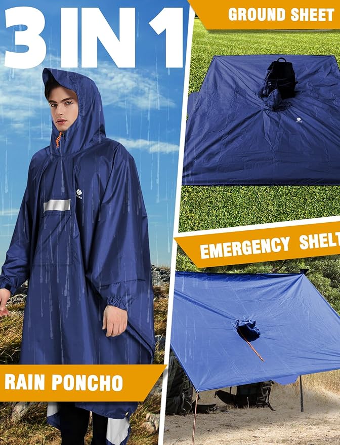 ANYOO Hooded Rain Poncho for Adults Waterproof Lightweight Rain Coat for Men Women Reusable Rain Jacket for Emergency Outdoor