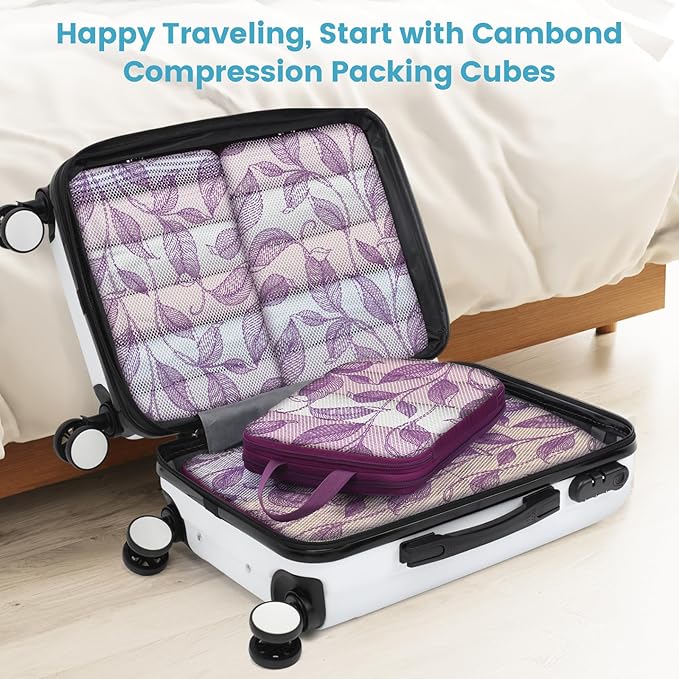 Cambond Compression Packing Cubes for Travel Women - Expandable Travel Bags Luggage Organizers Travel Essentials Compression Cubes for Travel Carry on Suitcases Organizer