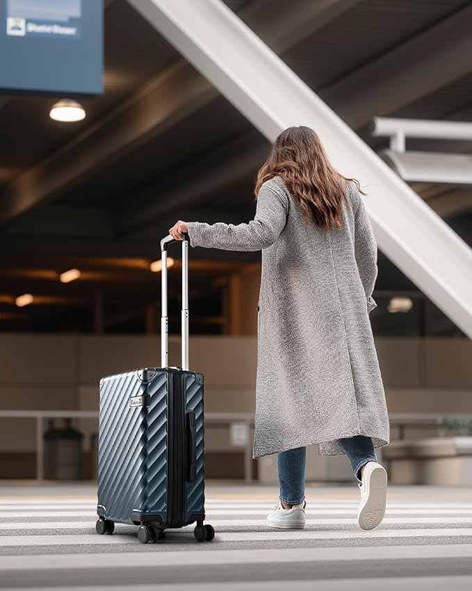 Carry On Luggage 22x14x9 Airline Approved, KVC Expandable Polycarbonate Hard Shell Suitcase for Travelling (EX-Core, Navy, 20 Inch, 40L-44L)