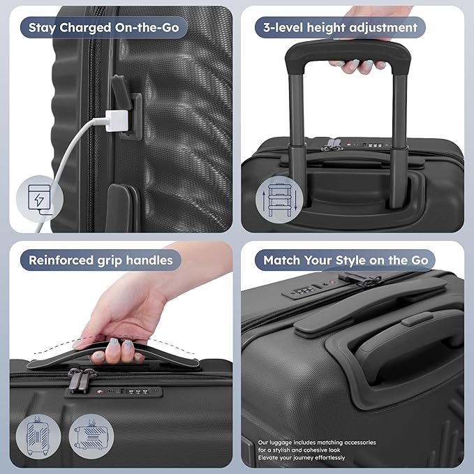 20-inch Carry On Luggage Airline Approved - PC+ABS Lightweight Suitcase with Built-in TSA Lock,Hard-shell Durable Rolling Luggage with USB Port