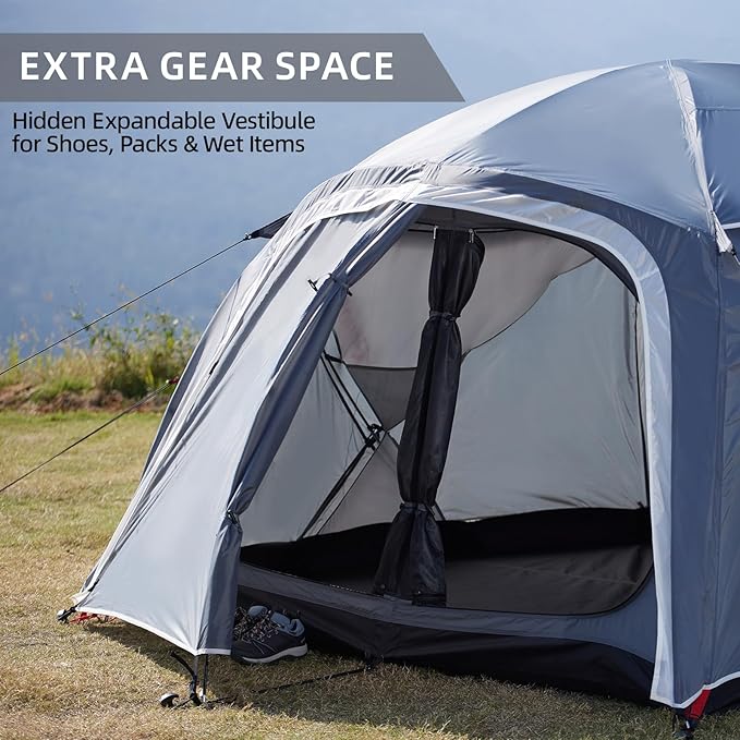 EchoSmile Tents for Camping, Waterproof Windproof Tent with Multi-Pole, 3-5 Person Spacious Dome Tent with Expandable Space for Shoes, Packs & Wet Items, Easy Setup Tent for Camping & Hiking