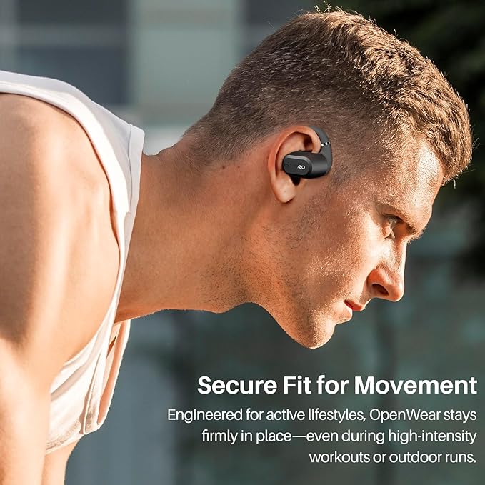 TOZO OpenWear Open Ear Headphones, Adjustable Ear Hooks, Ultra Comfort, Punchy Bass Bluetooth Headphones 5.4 with Smart Digital Display, Immersive Audio Earbuds, Stereo Bass, Fast Charging