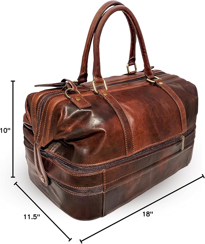 Leather Duffle Adventure Bag Weekender Travel Luggage with Shoe Compartment