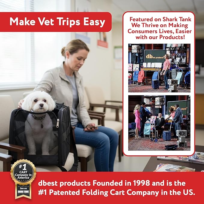 dbest products Smart Cart Pet Carrier with Wheels, Airline Approved Dog and Cat Carrier with Telescoping Handle, 21x12x12in, 24 lb Capacity, Black