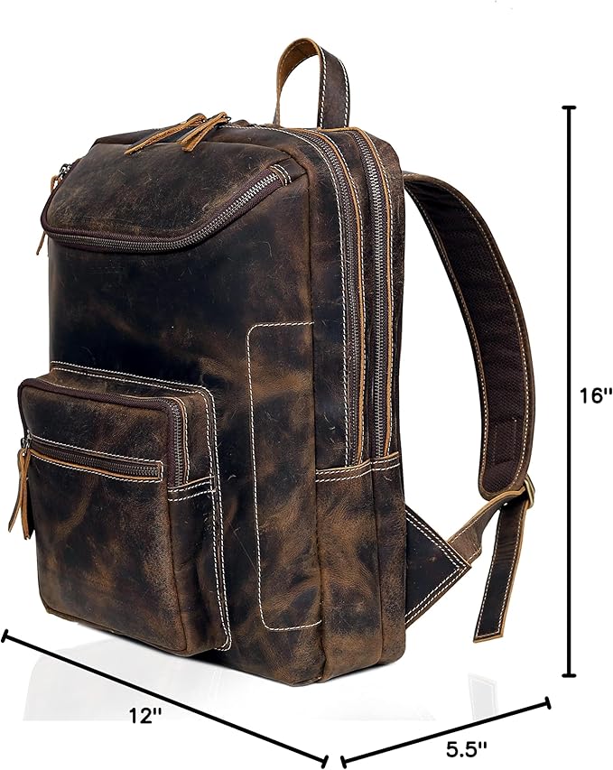 Vintage Leather Backpack For Men 16" Laptop Bag Large Capacity Business Travel Hiking Shoulder Daypacks Business Office Brown (Laptop Backpack 1)