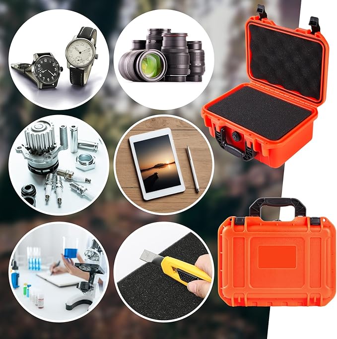 1 Pcs 14.3 x 11.4 x 4.5 Inch Waterproof Hard Case with DIY Customizable Foam Insert Portable Protective Case with Knife for Camera Drones Equipments Tools Test Instruments (Reddish Orange)
