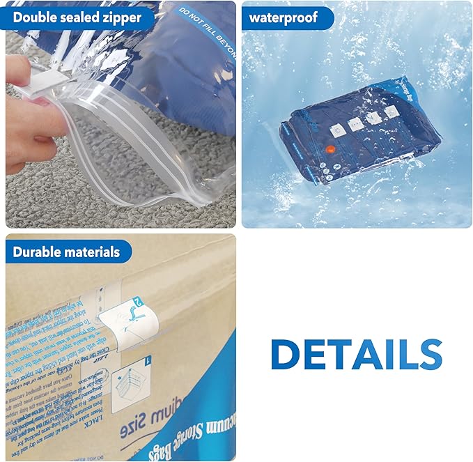 Vacuum Storage Bags with Electric Air Pump 16 Combo (4 Jumbo/4 Large/4 Medium/4 Small), Plastic Packaging Bags,Travel Vacuum Bags For Luggage,Clothes, Pillows, Comforters, Blankets, Bedding