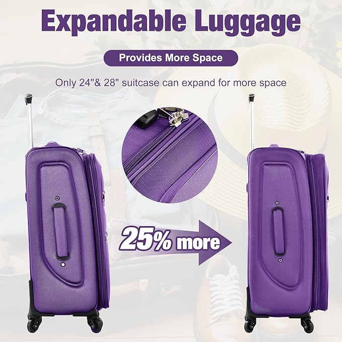 Luggage Sets 5 Piece Softside Expandable Lightweight Durable Softshell Suitcase Sets Spinner Wheels TSA Lock