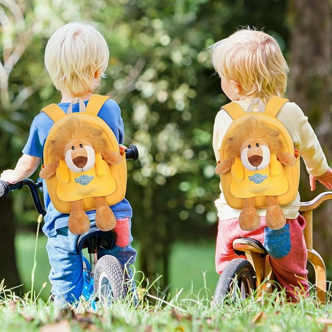 Small Lion Toddler Backpacks with Soft Dolls & Leash, Preschool Backpack with Stuffed Animals for School Travel, 2 3 4 5 6 Year Old