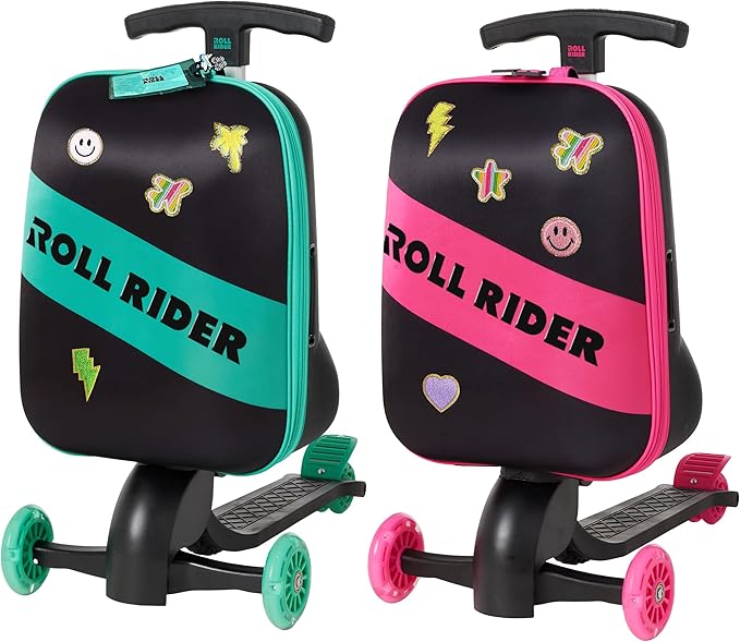 Kids Scooter Luggage - 2-in-1 Ride-On Suitcase with Light-Up Wheels & Adjustable Handle|Carry-On Approved & TSA-Friendly| Fun, Durable, Lightweight Travel Scooter for Boys & Girls Ages 3-10