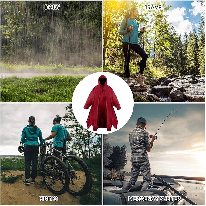 Unisex Rain Poncho for Adults, Hooded Waterproof Raincoat Jacket for Hiking, Camping and Outdoor