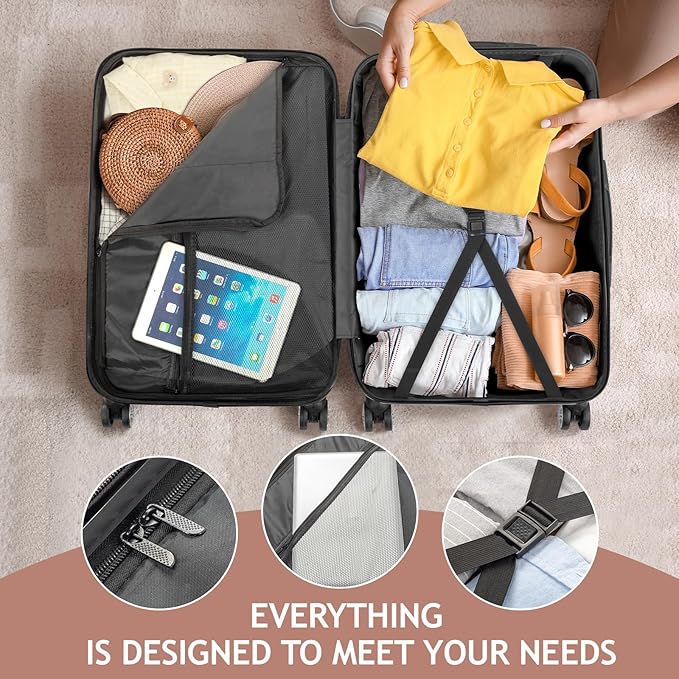 3 Piece Luggage Sets, Lightweight ABS Suitcase with 4 Spinner Wheels & TSA Locks, Hardside Carry On Luggage Durable Suitcase Set for Family Travel Business - Rose Gold, 20/24/28