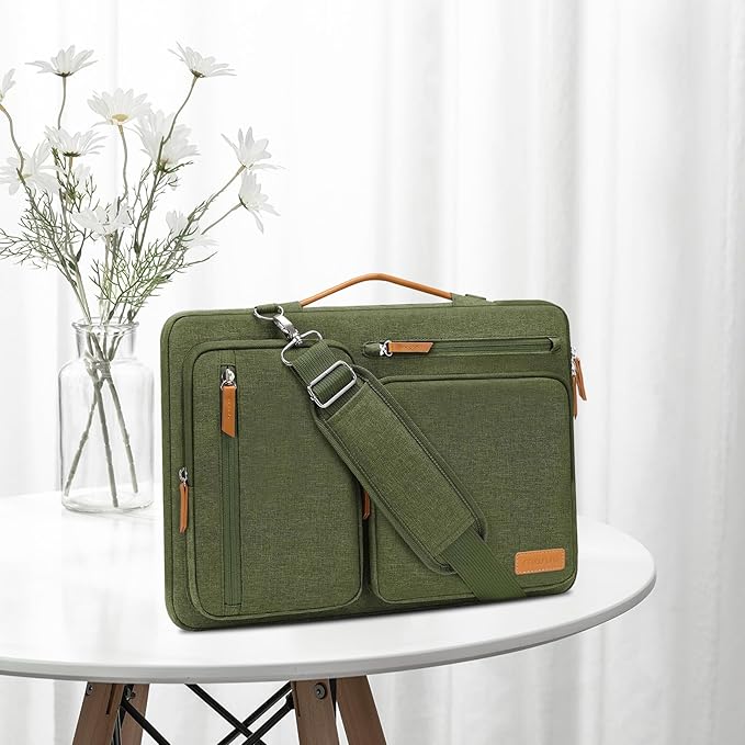 MOSISO 360 Protective Laptop Shoulder Bag,15-15.6 inch Computer Bags Compatible with MacBook Pro 16 inch, HP, Dell, Lenovo, Asus Notebook,Side Open Messenger Bag with 4 Zipper Pockets, Olive Green