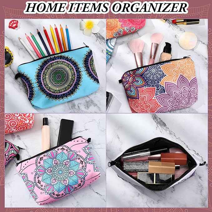 Dunzy 20 Pcs Makeup Bags Bulk Graduation Gift Cosmetic Bag Makeup with Zipper Pouch Waterproof Portable Travel Toiletry for Women Teacher Birthday Thanksgiving Christmas Gifts(Mandala)