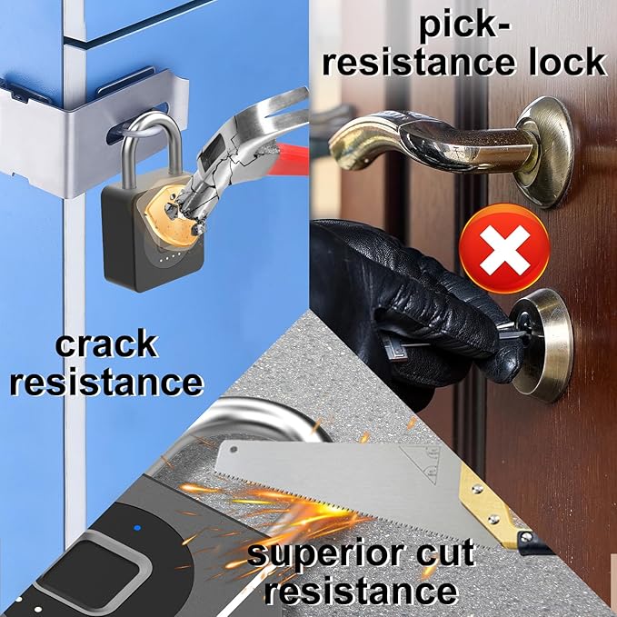 Gym Locker Padlock eLinkSmart Fingerprint Mobile APP Unlock Remote Management Outdoor Waterproof Keyless Biometric Padlock for Gym Luggage Bags Locker Storage Tool Box Gun Case Footlocker Black