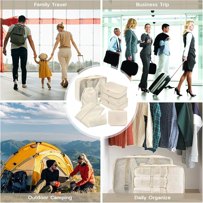 8 Set Packing Cubes for Suitcases, Travel Luggage Packing Organizers for Travel Accessories(BEIGE)