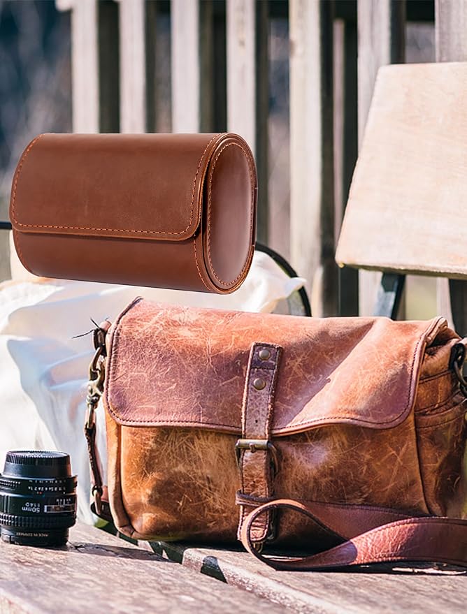 MR.OKAY 2 Watch Travel Case-Classic Leather Watch Case With Superb Texture.Portable Watch Roll Or Organizer For Storage And Display. Best Travel Gift for Men,All Handcrafted By Artisans.