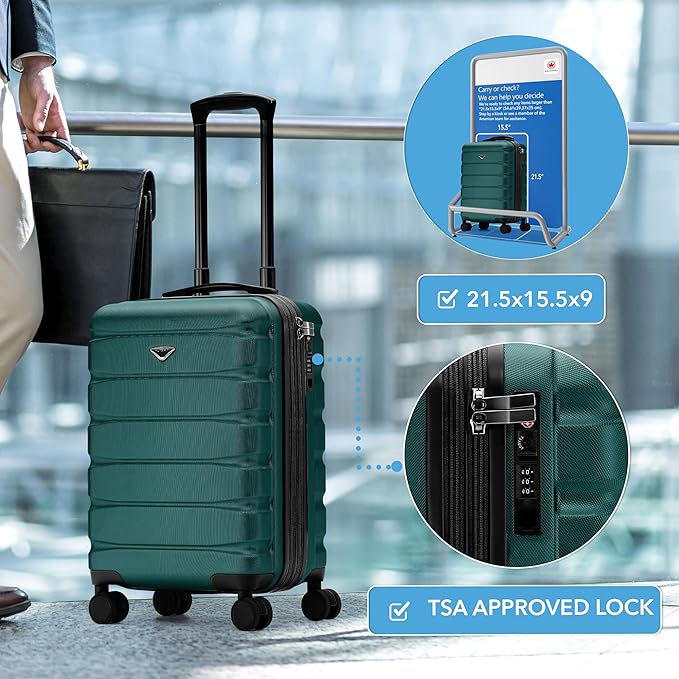 Flight Knight 21.5x15.5x9" Expandable Carry On Suitcase Hardside TSA Lock & USB C Port Lightweight Luggage Silent Double Spinner Wheels Maximum Canada Air Overhead Carry-On Bag Many Airlines Approved