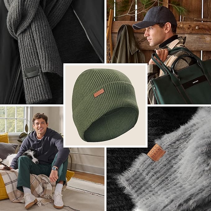 Cole Haan Men's Heritage Rib Cuff Wool Beanie Hat, One Size