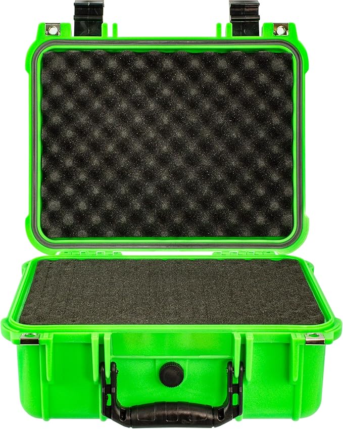Eylar Protective Gear and Camera Hard Case with Custom Logo Plate, Waterproof & Shockproof w/Foam TSA Approved 13.37 Inch 11.62 Inch 6 Inch (Neon Green)