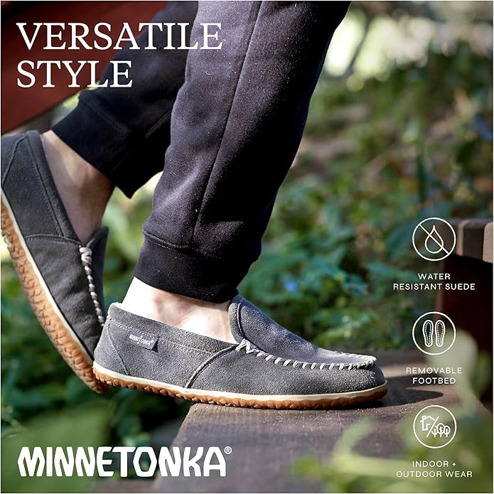 Minnetonka Men's Tilden Moccasin Suede Indoor and Outdoor Slippers