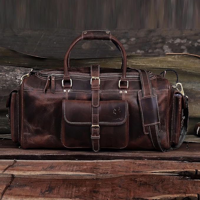 Leather Duffle Bag for Men, Overnight 21 Inch Weekender Duffel Gym Bag, Full Grain Leather Travel Carry-On Bag, Ideal for Sports, Airplane Luggage by Leather Farm
