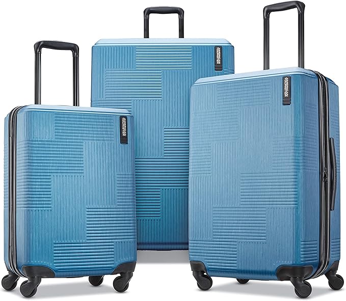 American Tourister Stratum XLT Expandable Hardside Luggage with Spinner Wheels, Blue Spruce, Checked-Medium 24-Inch