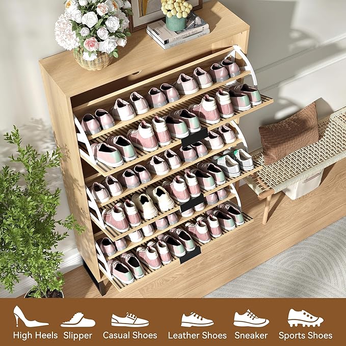 Shoe Storage Cabinet for Entryway with 3 Flip Drawers,Narrow Shoe Rack Cabinet,Hidden Slim Shoe Storage Freestanding Shoe Organizer Cabinet for Entryway, Hallway