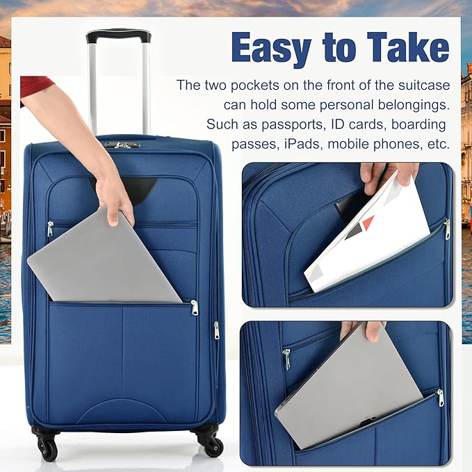 Luggage Sets 5 Piece Softside Expandable Lightweight Durable Softshell Suitcase Sets Spinner Wheels TSA Lock