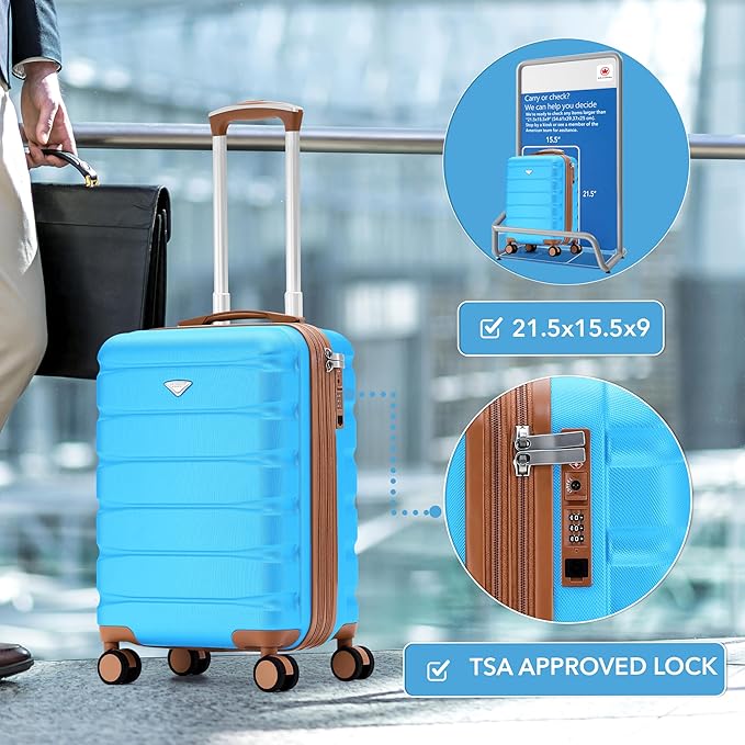 Flight Knight 21.5x15.5x9" Expandable Carry On Suitcase Hardside TSA Lock & USB C Port Lightweight Luggage Silent Double Spinner Wheels Maximum Canada Air Overhead Carry-On Bag Many Airlines Approved