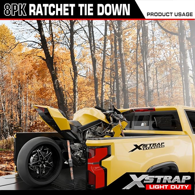 XSTRAP STANDARD Ratchet Tie Down Straps - 8PK - 1'' x 10 ft - 900 LB Break Strength Cargo Straps for Moving Appliances, Lawn Equipment, Motorcycle (Camouflage2)