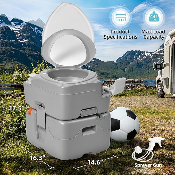 YITAMOTOR 5.8 Gal Portable Toilet for Adults, Camping Porta Potty with Diagonal Elongated Bowl Seat, Sprayer, Bag, Level Indicator, Anti-Leak RV Travel Porta Potty for Outdoors Indoors Hospital Boat