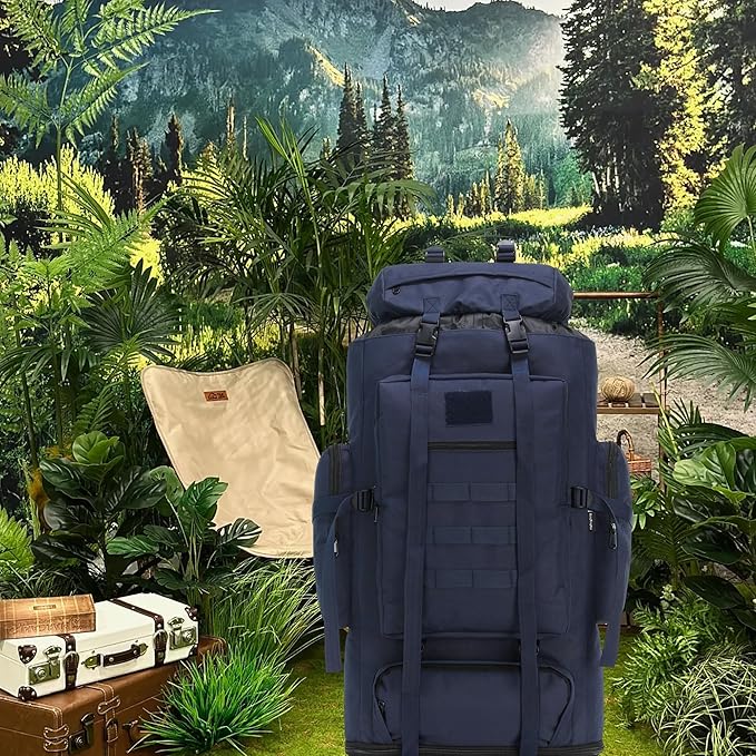 100L Hiking Camping Backpack MOLLE Rucksack Waterproof Daypack (Blue)