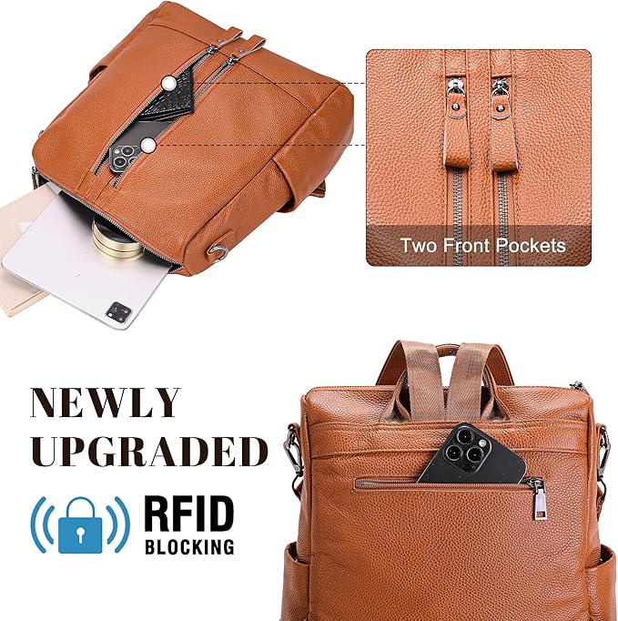 Genuine Leather Backpack Purse for Women: Fashion Ladies Convertible Backpack Designer Shoulder Handbag for Travel