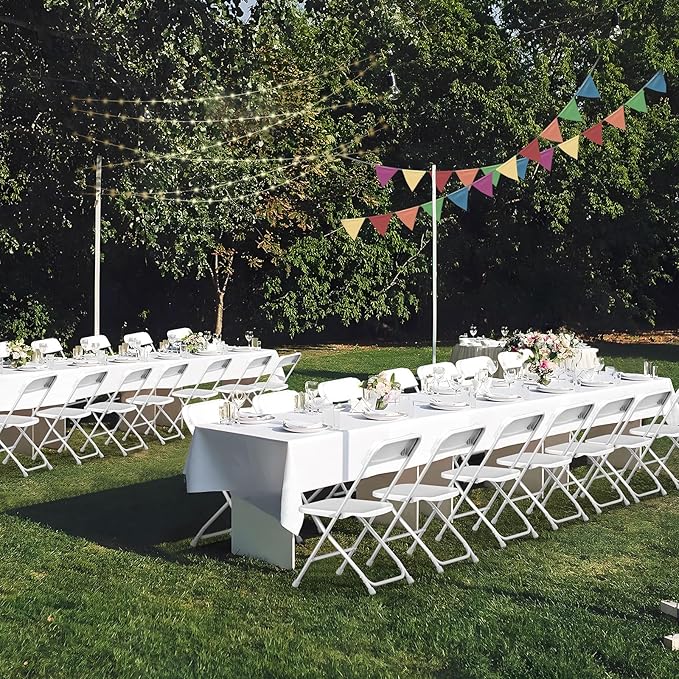 Folding Chairs 20 Pack,White Plastic Folding Chair for Indoor Outdoor,Portable Stackable Commercial Seat with Steel Frame 350lb.Capacity for Party Events Wedding Dining Picnic Office