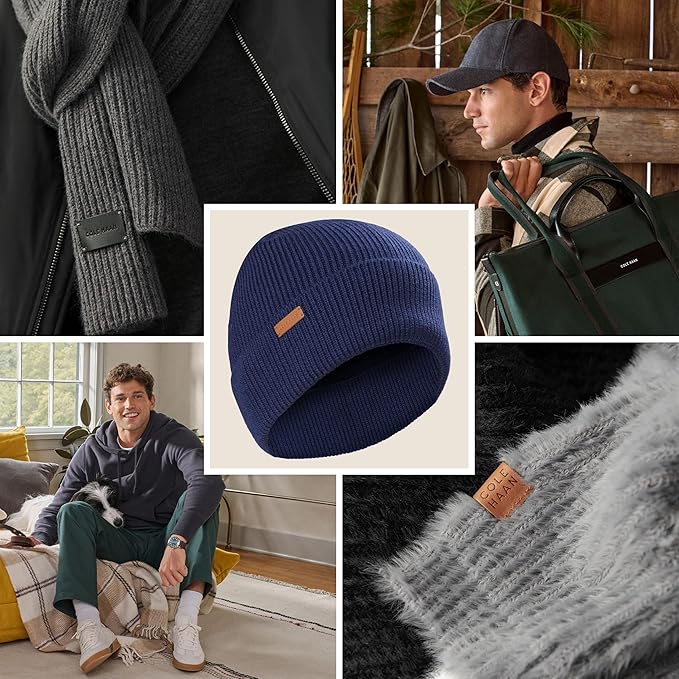 Cole Haan Men's Heritage Rib Cuff Wool Beanie Hat, One Size
