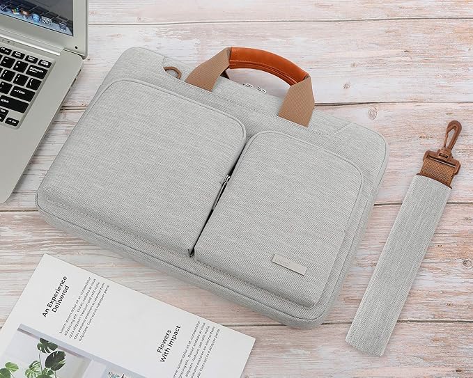 Lacdo 360° Protective Laptop Shoulder Bag for 13 inch New MacBook Air M4 A3240 2025, M3 A3113, M2 A2681, M1 A2337 A2179 A1932 2024-2018 | 13 inch MacBook Pro M2 M1 A2338 A2251 A2289 Computer Bag, Gray