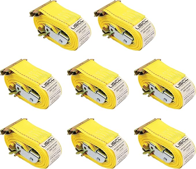 US Cargo Control E-Track Cam Buckle Straps (8-Pack), 2 Inch x 12 Foot E Track Straps with Cam Buckle and Spring E-Fittings, 2,500 LBS Break Strength, Easy-to-Use Tiedowns in Vans and Trailers
