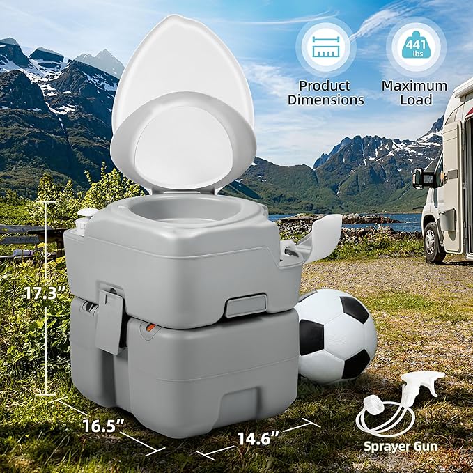 YITAMOTOR 5.3 Gal Portable Toilet for Adults, Camping Porta Potty with Diagonal Elongated Bowl, Hand Sprayer, Carry Bag, Level Indicator, Leak-Proof RV Travel Porta Potty for Outdoors Indoors Hospital